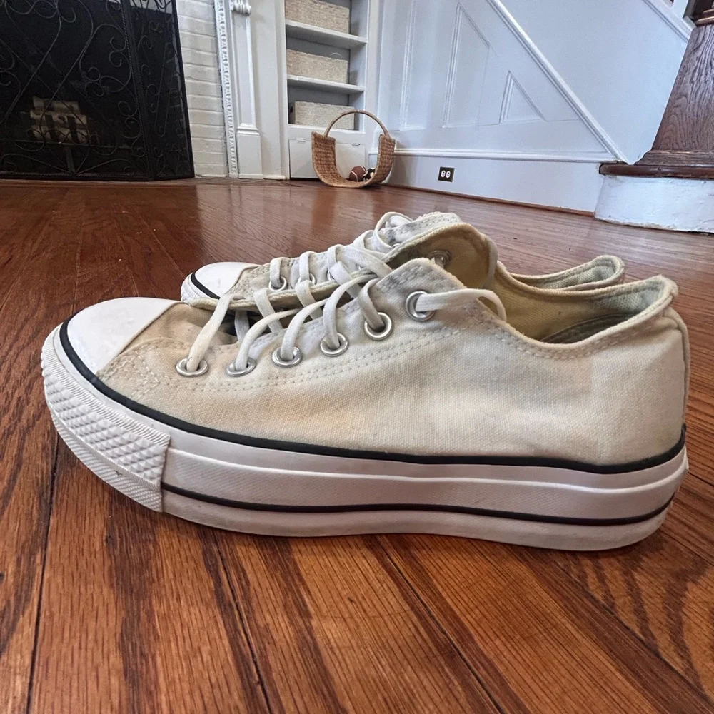 Cream Canvas Platform Sneakers - Women's Low Top